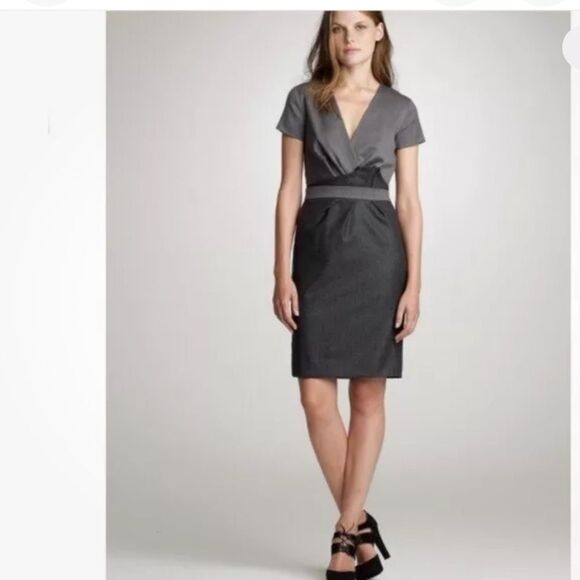 J. Crew Heidi 100% Wool Plaid Surplice Sheath Knee-Length Dress gray Size 6 - Picture 1 of 5